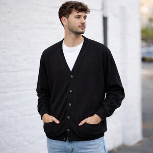 Eildon Hills Mens Extra Fine Merino Wool Vintage Cardigan Sweater XXL Black